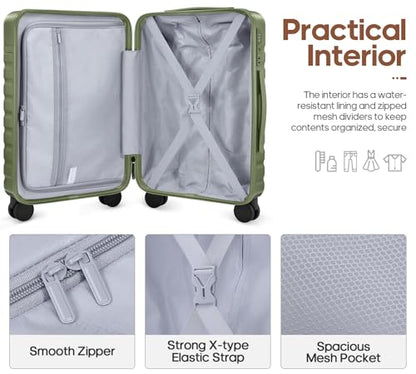 Luggage Sets 7 Piece,Hardside Large Checked Suitcase with Backpack Set - color: Amry Green, size: 7-Piece Sets