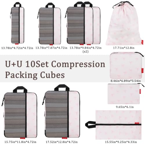 U+U 10 Set Compression Packing Cubes, Travel Organizers (Pink Bow) - color: Pink Bow, size: 10 Set