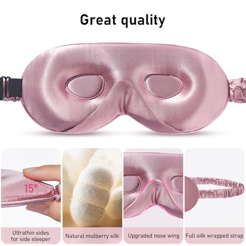 LitBear 100% 22 Momme Mulberry Silk Sleep Mask - 3D Contoured, Bean Pink - color: Bean Pink