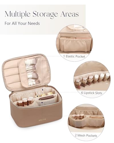 Prite Makeup Bag Travel Cosmetic Case, Women Toiletry Bag Organizer, Brown - color: Brown