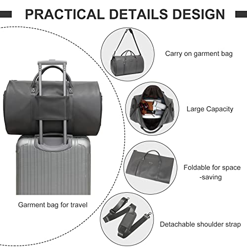 Garment Bags for Travel, 45L Carry-On Convertible Duffle with Strap - color: C-Grey