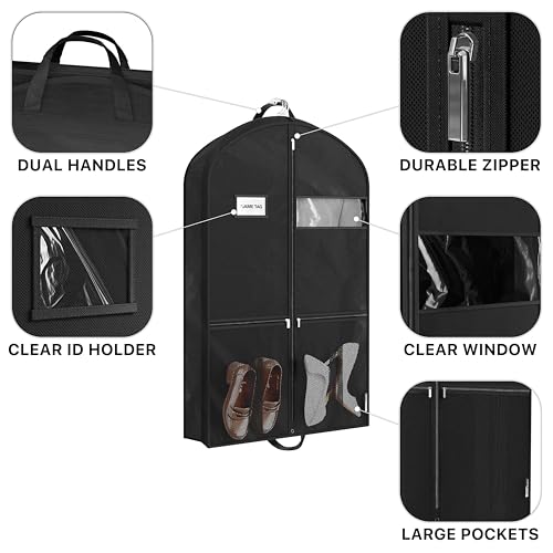Simple Houseware 43" Travel Garment Bag with Pockets, Lightweight, 3 Pack - size: 43-Inch w/ Pocket, 3-Pack, Black