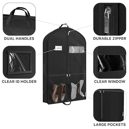 Simple Houseware 43" Travel Garment Bag with Pockets, Lightweight, 3 Pack - size: 43-Inch w/ Pocket, 3-Pack, Black