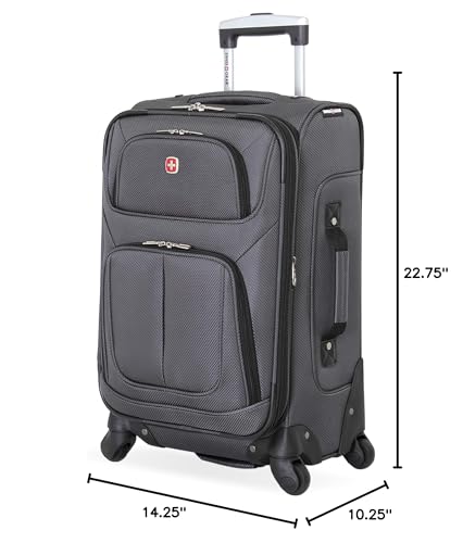 SwissGear Sion Carry-On Spinner Luggage, Softside Expandable, Lightweight Suitcase, Dark Grey, 22.75-Inch - color: Dark Grey, size: Carry-On 21-Inch