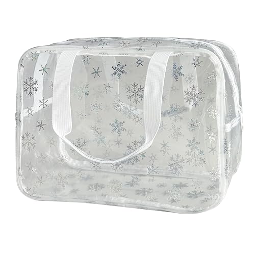 ONEART Travel Clear TPU Bag, Toiletry Carry Pouch Makeup Artist Bag, Waterproof Makeup Bags with Zipper Handle Straps (Snowflake) - color: Snowflake