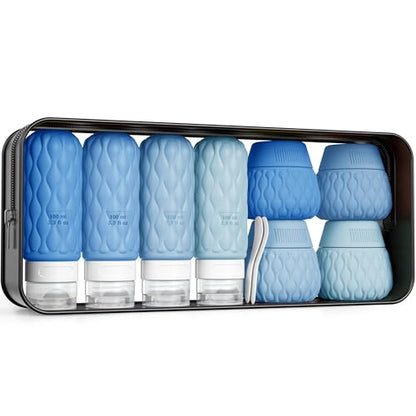 Travel Bottles for Toiletries Silicone Travel Size Containers 3.4oz 1.7oz - color: Ocean Wave