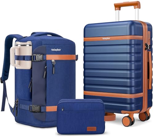 20 Inch Carry On Luggage Set 3 Piece With Travel Backpack - color: Blue, size: 3 Piece Set (20inch)