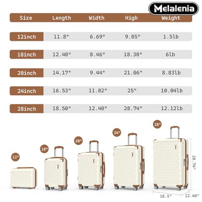 Melalenia Luggage Sets 7 Piece Hard Shell Carry on Suitcase with Spinner Wheels and TSA Lock, Lightweight Travel Duffel Bag for Women, Beige Brown - color: Beige Brown, size: 7 Piece Set(DB/TB)