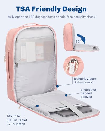 Hynes Eagle Travel Backpack TSA Personal Item Bag Flight Approved Pink - color: Pink