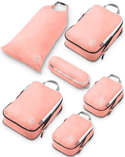 TRIPPED Travel Gear Compression Packing Cubes for Carry-On Travel 6-Pack - color: Pink, size: 6 Piece