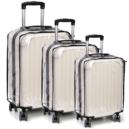 WRINGKIT 3 Pieces Clear Luggage Cover, Fits 20" 24" 28", Waterproof PVC