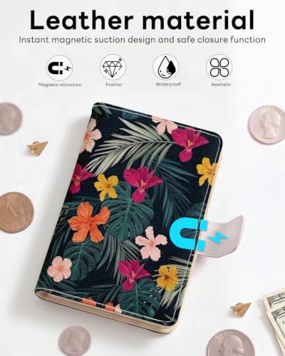 RFID Passport Holder with Tracker Slot, Leather Travel Wallet - color: Flowers & Leaves
