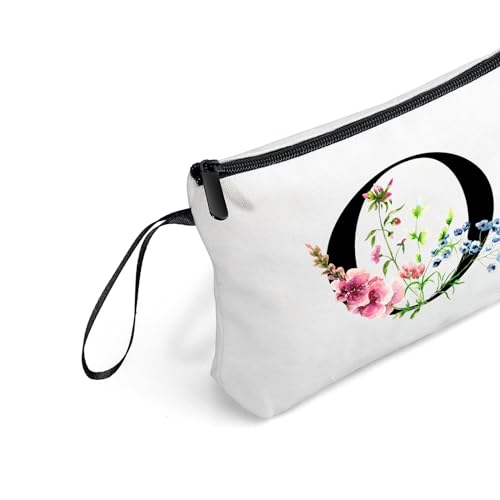 SEAMOON A-Z Personalized Gifts for Women, Makeup Bag Small with Mirror, O - color: White, style: O