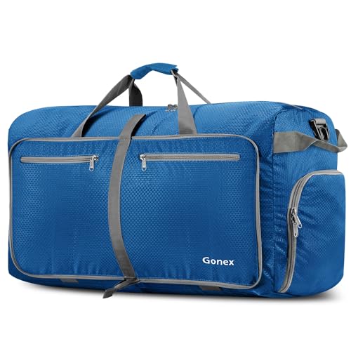 Gonex 60L Foldable Travel Duffle Bag with Shoe Compartment, Lightweight - color: Deep Blue, size: 60L