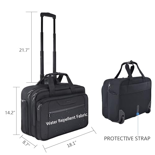 KROSER 17.3 Inch Rolling Laptop Computer Bag,Wheeled Briefcase，Roller case | Multi-compartments,silent wheels, fits airline overhead bins for overnight business trips