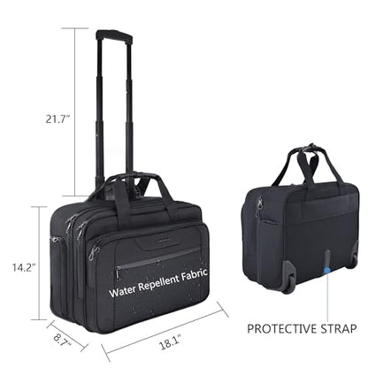 KROSER 17.3 Inch Rolling Laptop Computer Bag,Wheeled Briefcase，Roller case | Multi-compartments,silent wheels, fits airline overhead bins for overnight business trips