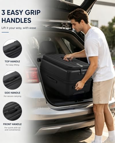 Hanke 24 Inch Top Opening Expandable PC Checked Luggage with TSA Lock,81L | PC Hard Shell Suitcase,Expandable,Detachable Toiletry Bag,Movable Dividers,Spinner Wheels ,College & 1-2 Week Trips Men Women - color: Jet Black, size: 24 Inch