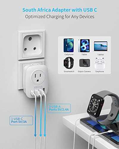 VINTAR South Africa Plug Adapter, Type M Plug Adapter with USB C, 2 Pack - style: Type M-2 Pack-White-South Africa