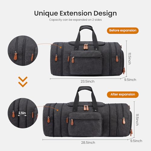 Sucipi Canvas Duffel Bag for Men, Expandable Weekend Overnight travel bags - color: Black