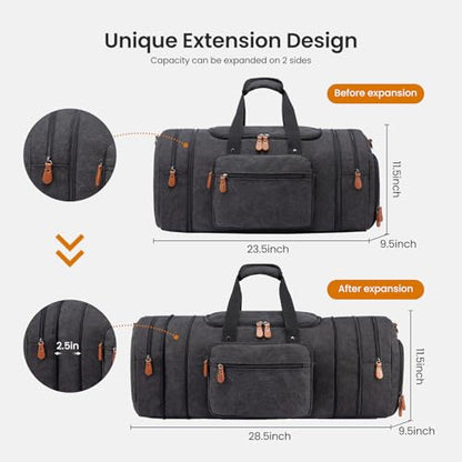 Sucipi Canvas Duffel Bag for Men, Expandable Weekend Overnight travel bags - color: Black