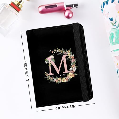 Cute Passport Holder and Holder Combo Passport Cover with RFID Blocking Women Men Compatible Wallet Credit Card Protector (Initial Monogram-M) - color: BLACK-M