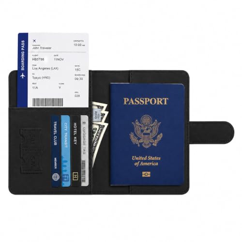 Passport Holder, RFID Blocking Travel Wallet, PU Leather, Black - color: Black#PP