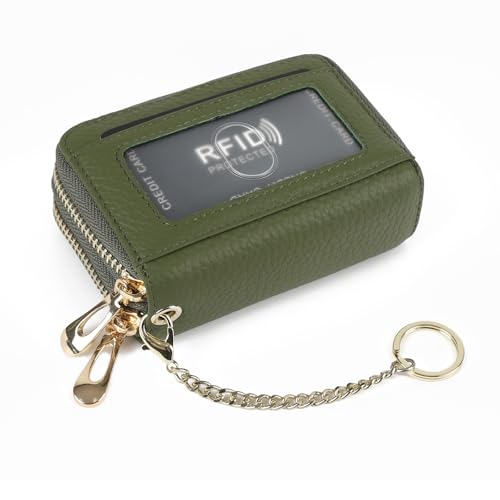 imeetu RFID Credit Card Holder, Small Card Wallet Women, Leather Card Case - color: Max - Olive Green, size: Max