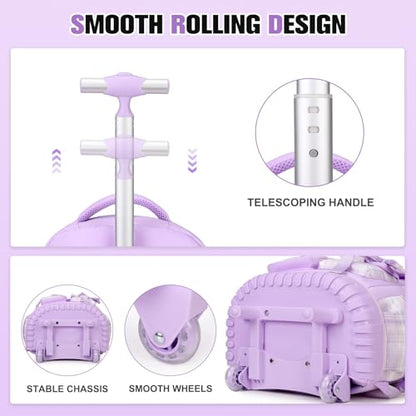 ACESAK Rolling Bow Backpack for Girls with Lunch Bag & Pencil Pouch - color: Purple