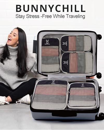 6/8 Set Space Saving Compression Packing Cubes Lightweight Packing Cube - color: Black, size: 8 Pcs(XL,L*2,M*2,S,laundry bag,shoes bag)