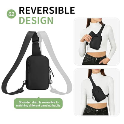 Mini Sling Bag for Men Women Fits for 6.3" Phone, Black - color: 2 Pocket-black