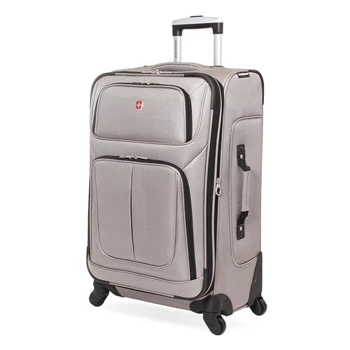 SwissGear Sion Softside Expandable Luggage – Medium Checked Suitcase with 360 Degree Wheels & Retractable Handle – 25 Inch, Perfect for 1-7 Night Trips – Pewter - color: Pewter, size: Checked-Medium 25-Inch
