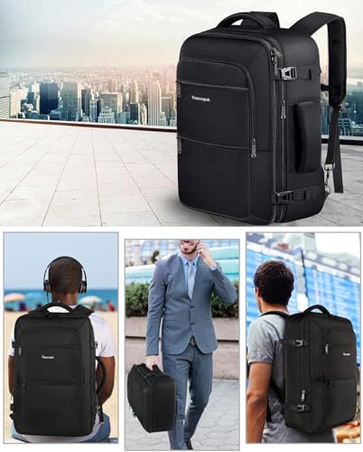 Vancropak Carry on Backpack for Airplanes, 45L Expandable Travel Backpack - color: A-black, size: XX-Large