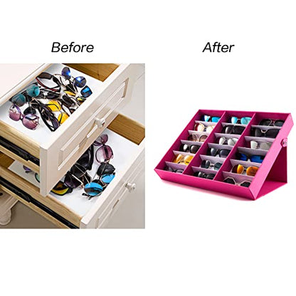 TRIUMPH VISION Sunglasses Organizer Storage Eyeglass Box Glasses Case Tray - color: Pink