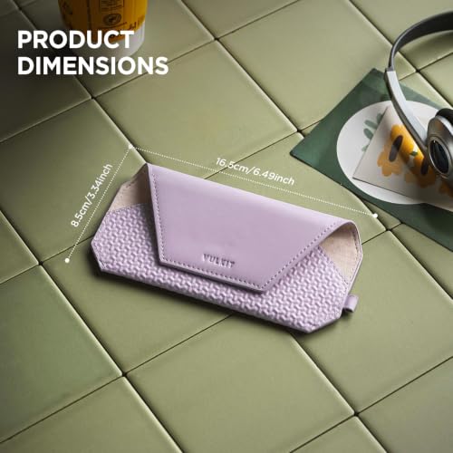 VULKIT Portable Leather Eye Glasses Case for Women & Men, Slim Sunglass Case, Unisex Eyeglass Case - color: Lavender Mist