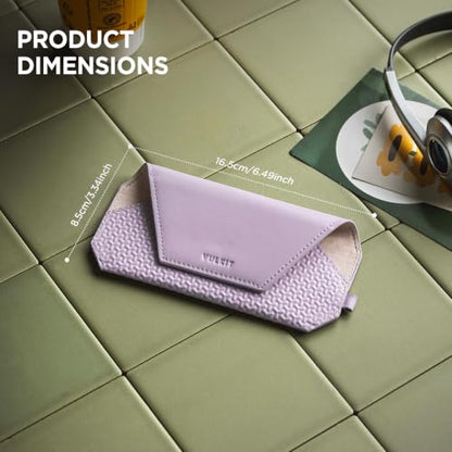 VULKIT Portable Leather Eye Glasses Case for Women & Men, Slim Sunglass Case, Unisex Eyeglass Case - color: Lavender Mist