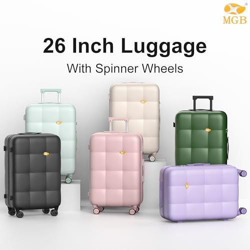 MGB 26" Hardside Suitcases with Wheels,Medium Checked Luggage,Charcoal Grey - color: Charcoal Grey, size: Checked 26 Inch