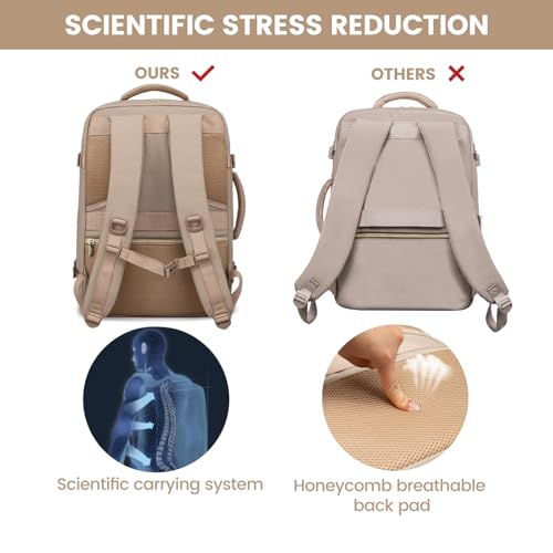LOVEVOOK Travel Backpack For Women,50L Carry On TSA Personal Item Bag - color: Off-white and Khaki, size: 18 Inch-50L-4Pcs