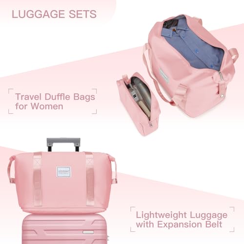 LARVENDER Luggage Sets 6 Piece Expandable Suitcases with Wheels, Pink | Smooth 360° Double Wheels, TSA-approved lock, Lightweight ABS Hardshell, Family Travel, 6-Piece Set, 18/20/24/28/DB/TB - color: Pink Blush, size: Hardside-6 Piece Set