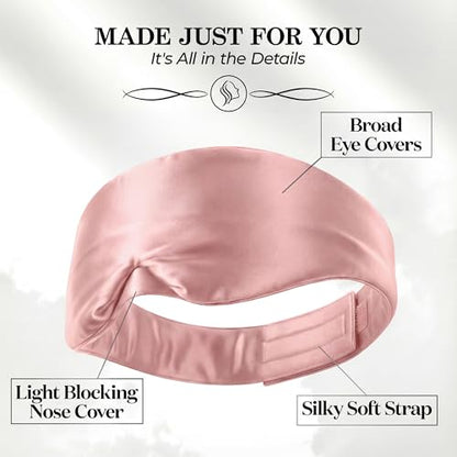 SLEEP SANCTUARY 100% Pure Mulberry Silk Sleep Mask - 22 Momme Light Blocking Hook & Loop Silk Eye Mask for Sleeping - Secure Fit for Side Sleepers, Women & Men - Cloud Soft (Pink) - color: Pink