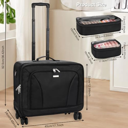 Relavel Rolling Makeup Case, Extra Large Travel Train Case with 360° Spinner Wheels, 3 Layer with Insulation Compartment & Four Clear Storage Bags, Professional Makeup Artist Bag Set, Black - color: Black with 4 Small Bags, size: Extra Large