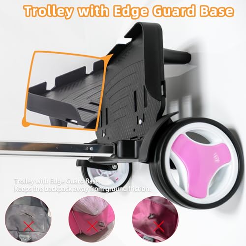 Rolling Backpack Cart, Folding Trolley with Quiet Wheels, Pink Edge Guard - color: Pink, size: Quiet Large Wheels with Edge Guard