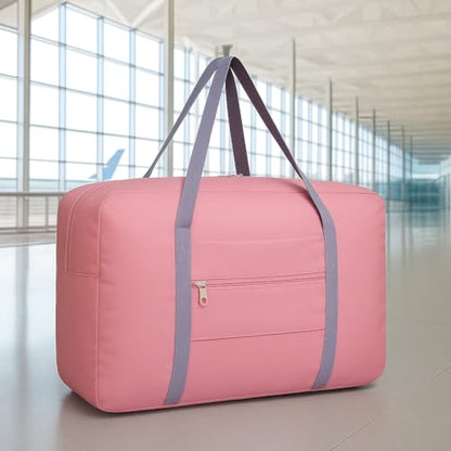 Lightweight Foldable Travel Duffel Bag, Compact Carry-On Luggage for Overnight Trips, Unisex Weekender (Pink) - color: Pink