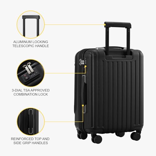 LEVEL8 Carry on Luggage Airline Approved, 20“ Expandable Carry on Suitcase - color: Black, size: 20 Inch - Expandable