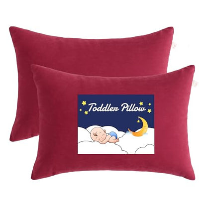 NTBAY Toddler Pillows, Down Alternative 13"x18" Pillows, Machine Washable - Soft and Breathable Travel Small Pillows for Sleeping, Ideal for Daycare, Crib, Cot, Red | Soft Microfiber Toddler Pillows with Down-Alternative Fill, 2 Pack 13 x 18 Inch Pillows