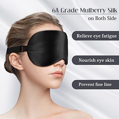 LULUSILK Mulberry Silk Sleep Eye Mask, Blindfold for Women and Men, Black - color: Black