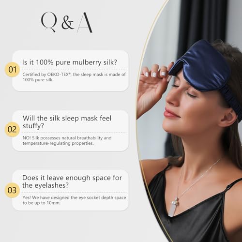 ZIMASILK Adjustable 22 Momme 100% Pure Mulberry Silk Sleep Mask - color: Navy Blue-adjustable
