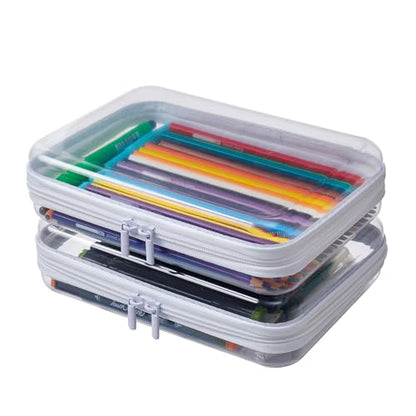 MACOPRO 2PCS Clear Hard Shell Zipper Case,Portable Cosmetic Bag with Zipper, Diaper Bag Organizing Pouches, Toy Storage Organizer Bins,Hard Plastic Case, Christmas Storage Bins - size: 2Pcs-Medium