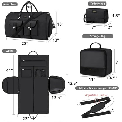 Garment Bag for Travel Convertible Carry on Travel Duffel Bag for Men Women - color: A03-Black