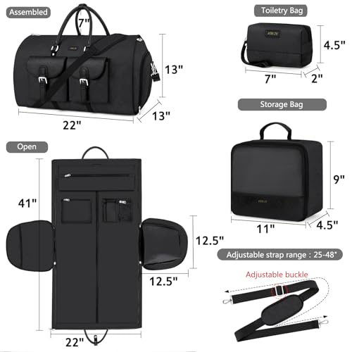 Garment Bag for Travel Convertible Carry on Travel Duffel Bag for Men Women - color: A03-Black