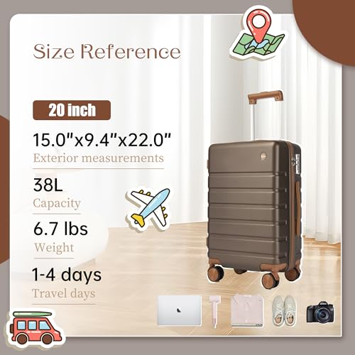 Hulsin 20-Inch Carry on Luggage, Hardside Suitcase with TSA Lock - color: Coffee, size: 20-Inch